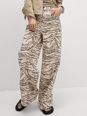 Marks & Spencer Beige and Taupe Zebra-Print Wide Leg Pants